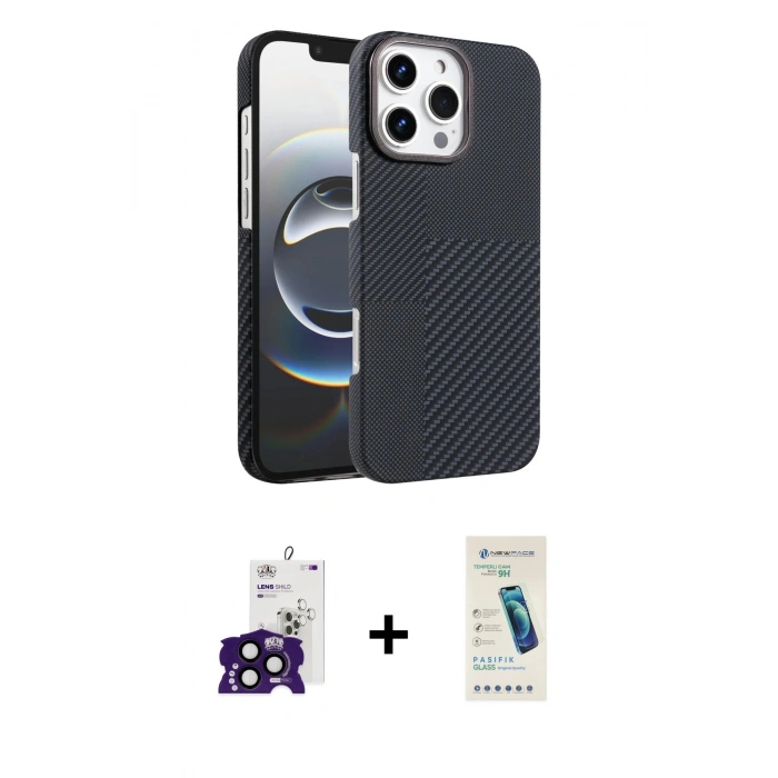 MARSİLYAN™- iPhone 16 Pro Max Kılıf Doruk Serisi - Şeffaf Pasifik Cam Ekran Koruyucu + Bilvis Titan Kamera Lens - SH