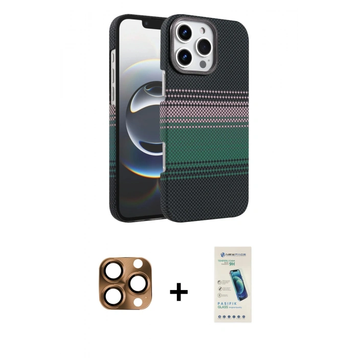 MARSİLYAN™- iPhone 16 Pro Max Kılıf Doruk Serisi - Şeffaf Pasifik Cam Ekran Koruyucu + Pers Alüminyum Kamera Lens - CLTM