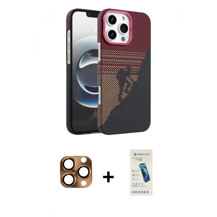 MARSİLYAN™- iPhone 16 Pro Max Kılıf Doruk Serisi - Şeffaf Pasifik Cam Ekran Koruyucu + Pers Alüminyum Kamera Lens - CLTM