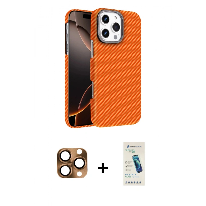 MARSİLYAN™- iPhone 16 Pro Max Kılıf Doruk Serisi - Şeffaf Pasifik Cam Ekran Koruyucu + Pers Alüminyum Kamera Lens - CLTM