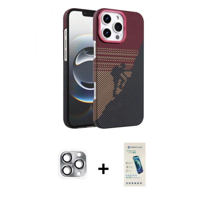 MARSİLYAN™- iPhone 16 Pro Max Kılıf Doruk Serisi - Şeffaf Pasifik Cam Ekran Koruyucu + Pers Alüminyum Kamera Lens - GI