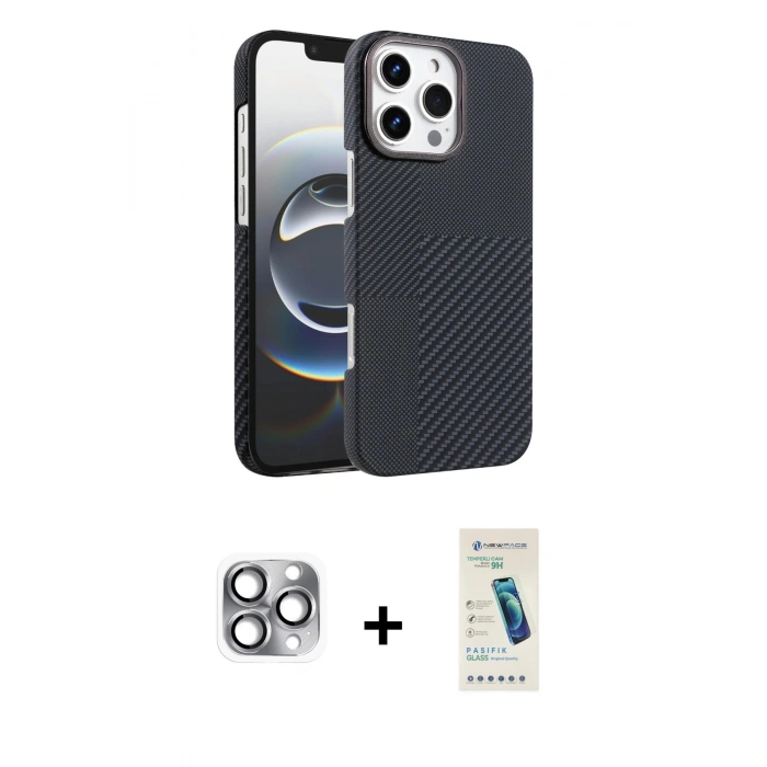 MARSİLYAN™- iPhone 16 Pro Max Kılıf Doruk Serisi - Şeffaf Pasifik Cam Ekran Koruyucu + Pers Alüminyum Kamera Lens - GI