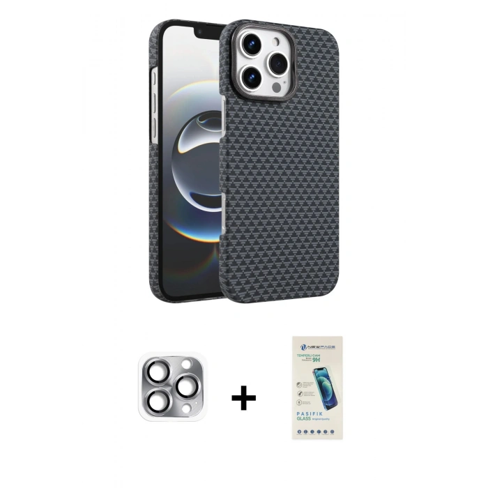 MARSİLYAN™- iPhone 16 Pro Max Kılıf Doruk Serisi - Şeffaf Pasifik Cam Ekran Koruyucu + Pers Alüminyum Kamera Lens - GI