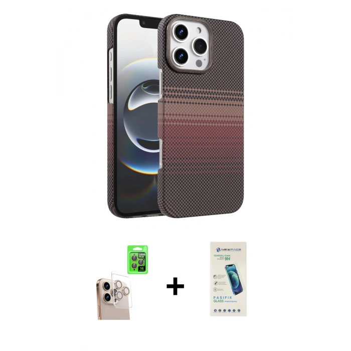 MARSİLYAN™- iPhone 16 Pro Max Kılıf Doruk Serisi - Şeffaf Pasifik Cam Ekran Koruyucu + Raze Metal Kamera Lens - NLGY