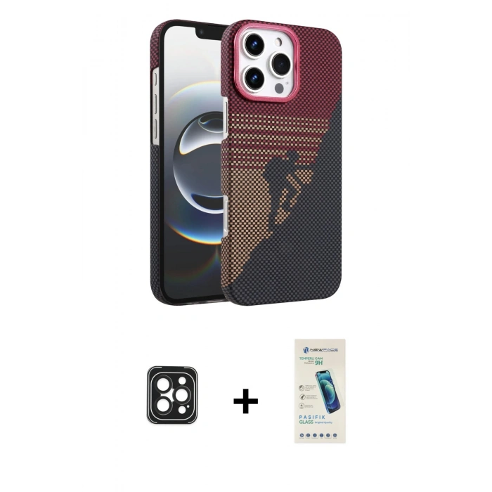 MARSİLYAN™- iPhone 16 Pro Max Kılıf Doruk Serisi - Şeffaf Pasifik Cam Ekran Koruyucu + PVD Metal Kamera Lens - SH
