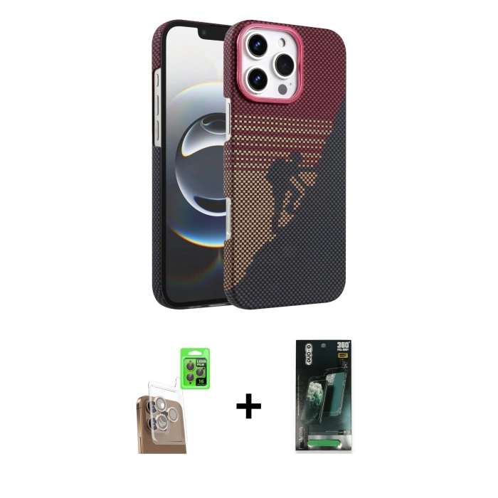 MARSİLYAN™- iPhone 16 Pro Max Kılıf Doruk Serisi - Siyah 360 Mat Full Body Arka Koruyucu + Raze Metal Kamera Lens - CLTM