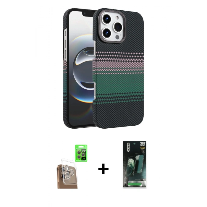 MARSİLYAN™- iPhone 16 Pro Max Kılıf Doruk Serisi - Siyah 360 Mat Full Body Arka Koruyucu + Raze Metal Kamera Lens - CLTM
