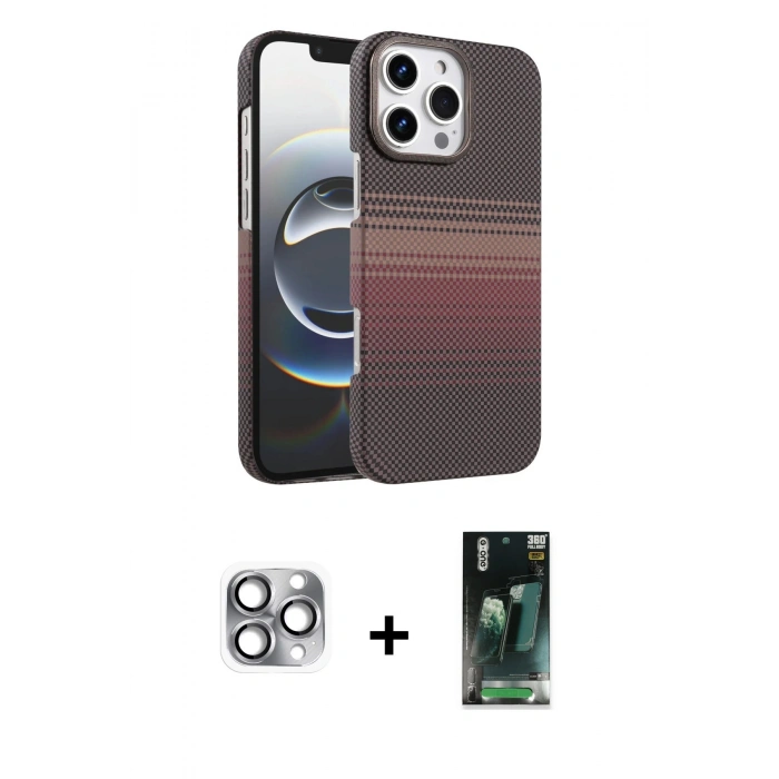 MARSİLYAN™- iPhone 16 Pro Max Kılıf Doruk Serisi - Siyah 360 Mat Full Body Arka Koruyucu + Pers Alüminyum Kamera Lens - GI