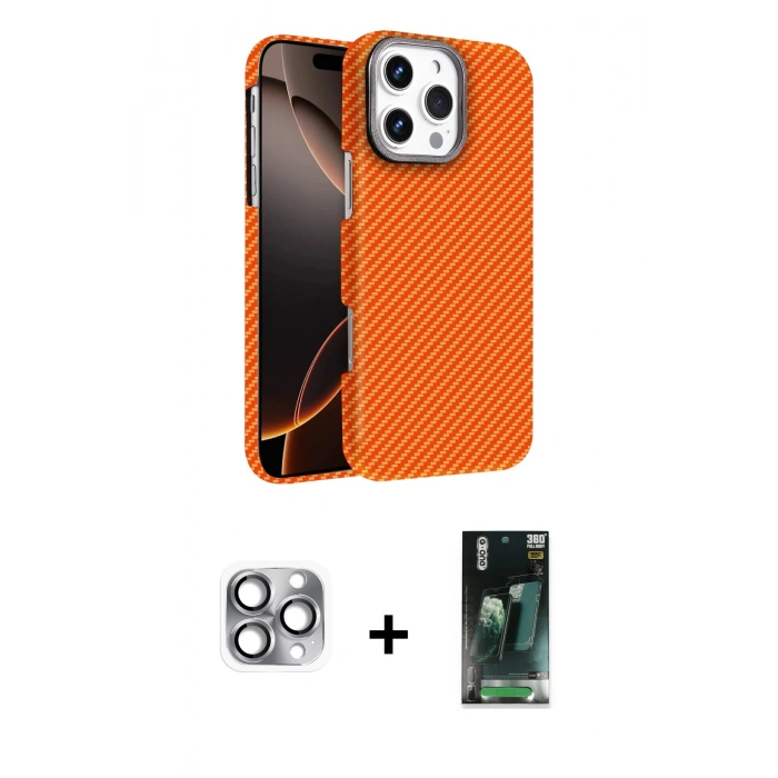 MARSİLYAN™- iPhone 16 Pro Max Kılıf Doruk Serisi - Siyah 360 Mat Full Body Arka Koruyucu + Pers Alüminyum Kamera Lens - GI