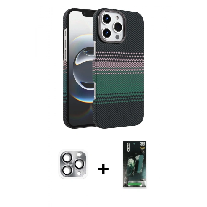MARSİLYAN™- iPhone 16 Pro Max Kılıf Doruk Serisi - Siyah 360 Mat Full Body Arka Koruyucu + Pers Alüminyum Kamera Lens - GI