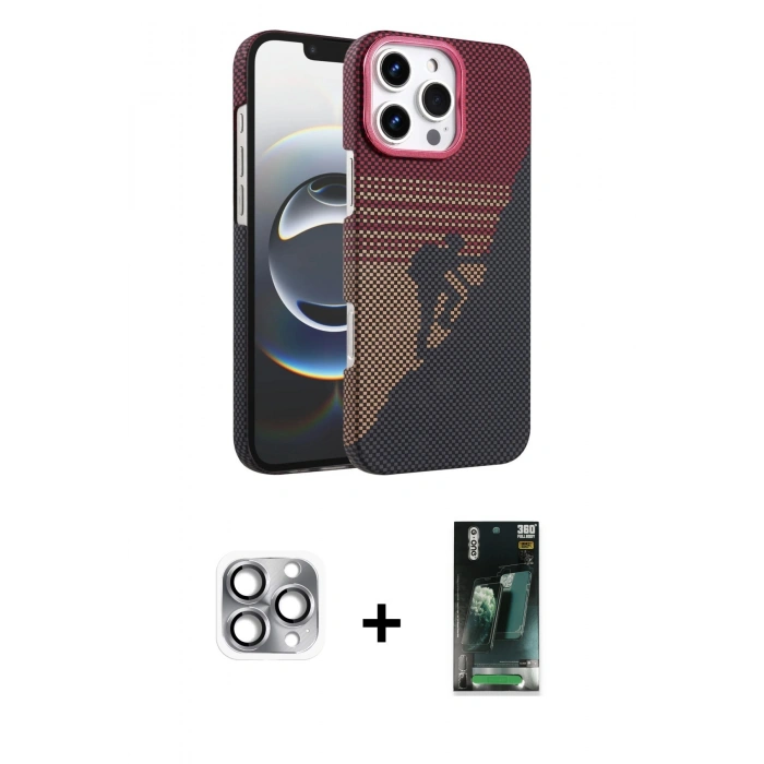 MARSİLYAN™- iPhone 16 Pro Max Kılıf Doruk Serisi - Siyah 360 Mat Full Body Arka Koruyucu + Pers Alüminyum Kamera Lens - GI