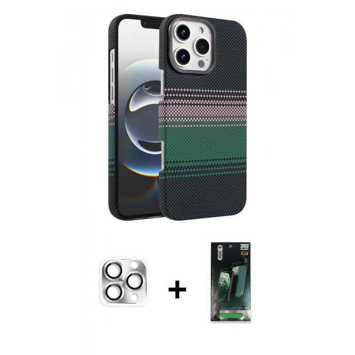 MARSİLYAN™- iPhone 16 Pro Max Kılıf Doruk Serisi - Siyah 360 Mat Full Body Arka Koruyucu + Pers Alüminyum Kamera Lens - GS