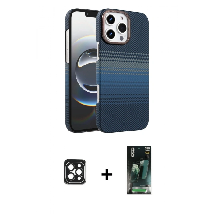 MARSİLYAN™- iPhone 16 Pro Max Kılıf Doruk Serisi - Siyah 360 Mat Full Body Arka Koruyucu + PVD Metal Kamera Lens - SH