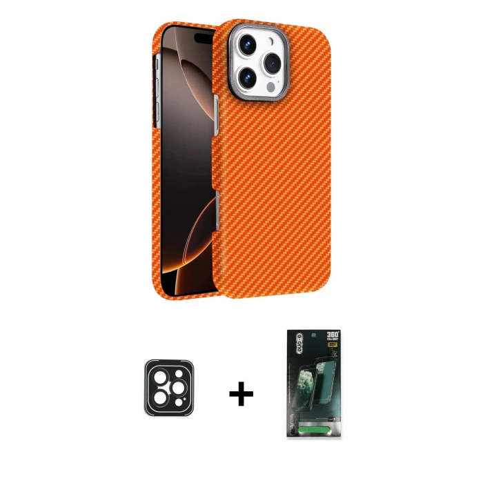 MARSİLYAN™- iPhone 16 Pro Max Kılıf Doruk Serisi - Siyah 360 Mat Full Body Arka Koruyucu + PVD Metal Kamera Lens - SH