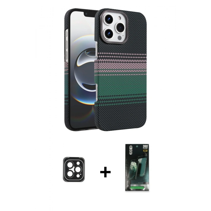 MARSİLYAN™- iPhone 16 Pro Max Kılıf Doruk Serisi - Siyah 360 Mat Full Body Arka Koruyucu + PVD Metal Kamera Lens - SH