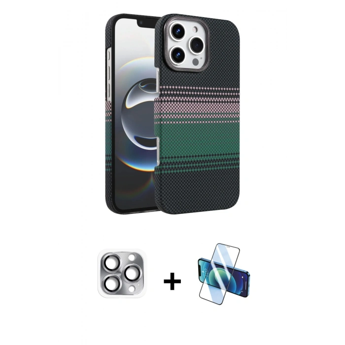 MARSİLYAN™- iPhone 16 Pro Max Kılıf Doruk Serisi - Siyah 3D Antistatik Cam Ekran Koruyucu + Pers Alüminyum Kamera Lens - GI