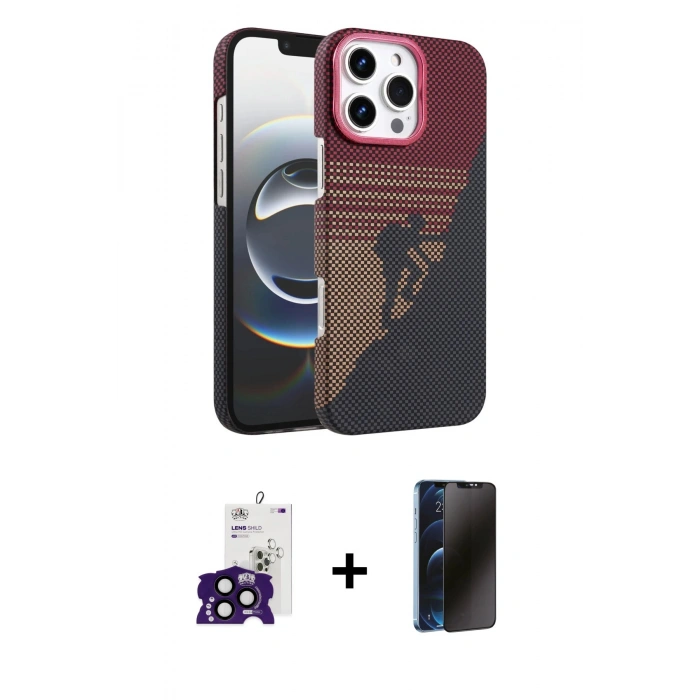 MARSİLYAN™- iPhone 16 Pro Max Kılıf Doruk Serisi - Siyah 3D Antistatik Hayalet Cam Ekran Koruyucu + Bilvis Titan Kamera Lens - SH