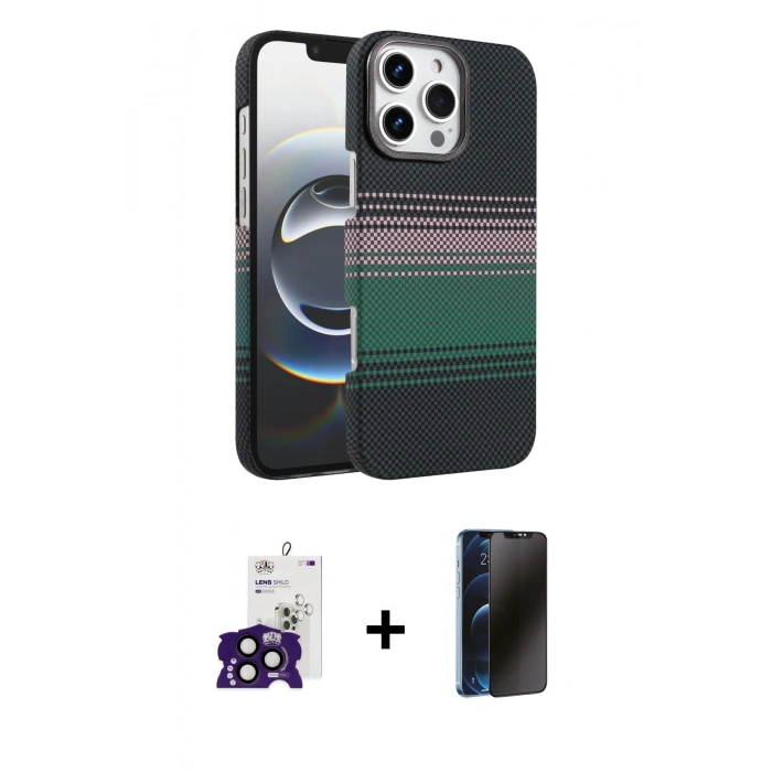 MARSİLYAN™- iPhone 16 Pro Max Kılıf Doruk Serisi - Siyah 3D Antistatik Hayalet Cam Ekran Koruyucu + Bilvis Titan Kamera Lens - SH