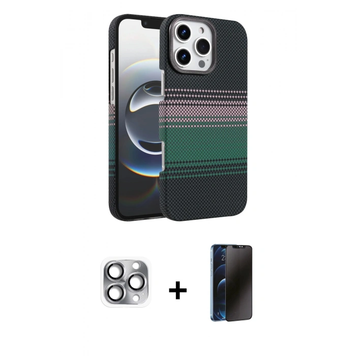 MARSİLYAN™- iPhone 16 Pro Max Kılıf Doruk Serisi - Siyah 3D Antistatik Hayalet Cam Ekran Koruyucu + Pers Alüminyum Kamera Lens - GI