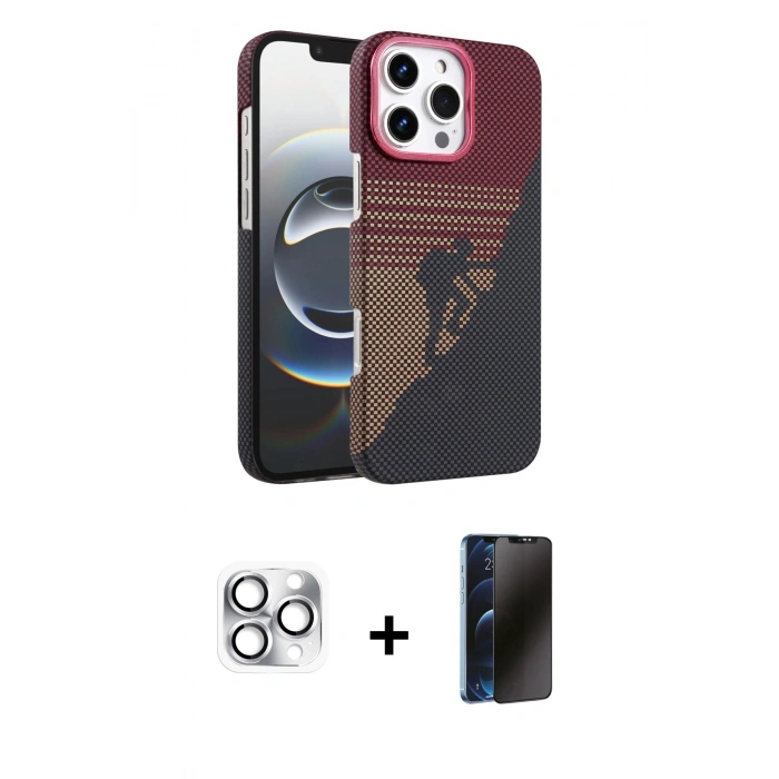 MARSİLYAN™- iPhone 16 Pro Max Kılıf Doruk Serisi - Siyah 3D Antistatik Hayalet Cam Ekran Koruyucu + Pers Alüminyum Kamera Lens - GS