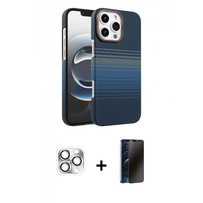 MARSİLYAN™- iPhone 16 Pro Max Kılıf Doruk Serisi - Siyah 3D Antistatik Hayalet Cam Ekran Koruyucu + Pers Alüminyum Kamera Lens - GS