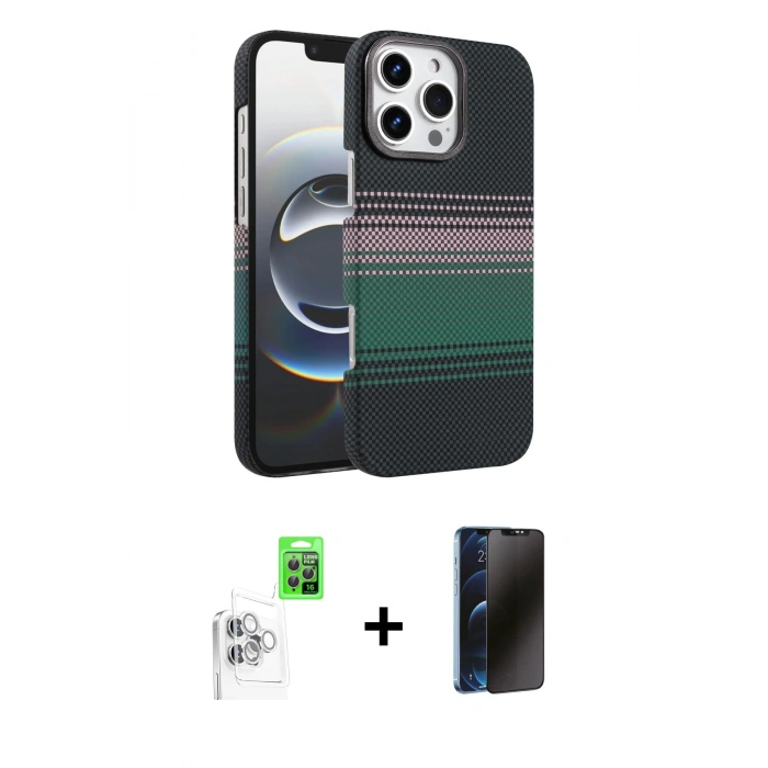 MARSİLYAN™- iPhone 16 Pro Max Kılıf Doruk Serisi - Siyah 3D Antistatik Hayalet Cam Ekran Koruyucu + Raze Metal Kamera Lens - BZ