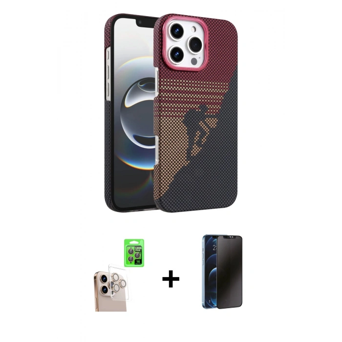 MARSİLYAN™- iPhone 16 Pro Max Kılıf Doruk Serisi - Siyah 3D Antistatik Hayalet Cam Ekran Koruyucu + Raze Metal Kamera Lens - NLGY