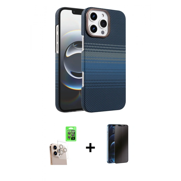 MARSİLYAN™- iPhone 16 Pro Max Kılıf Doruk Serisi - Siyah 3D Antistatik Hayalet Cam Ekran Koruyucu + Raze Metal Kamera Lens - NLGY