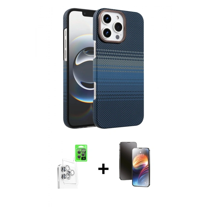 MARSİLYAN™- iPhone 16 Pro Max Kılıf Doruk Serisi - Siyah 3D Antistatik Mat Seramik Nano Ekran Koruyucu + Raze Metal Kamera Lens - BZ