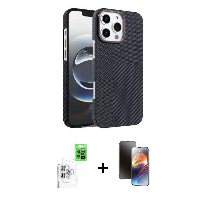 MARSİLYAN™- iPhone 16 Pro Max Kılıf Doruk Serisi - Siyah 3D Antistatik Mat Seramik Nano Ekran Koruyucu + Raze Metal Kamera Lens - BZ