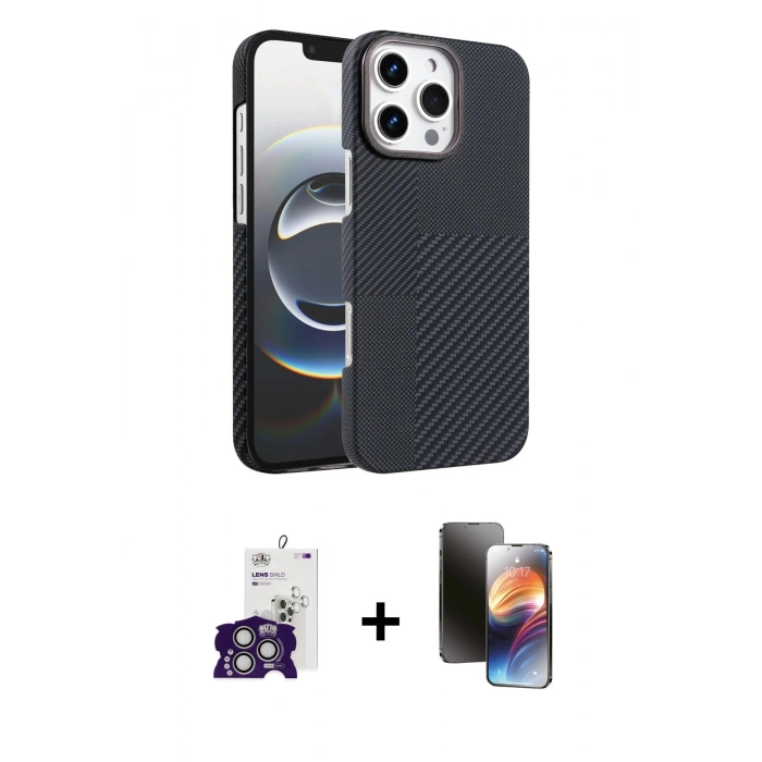 MARSİLYAN™- iPhone 16 Pro Max Kılıf Doruk Serisi - Siyah 3D Antistatik Mat Seramik Nano Ekran Koruyucu + Bilvis Titan Kamera Lens - GS