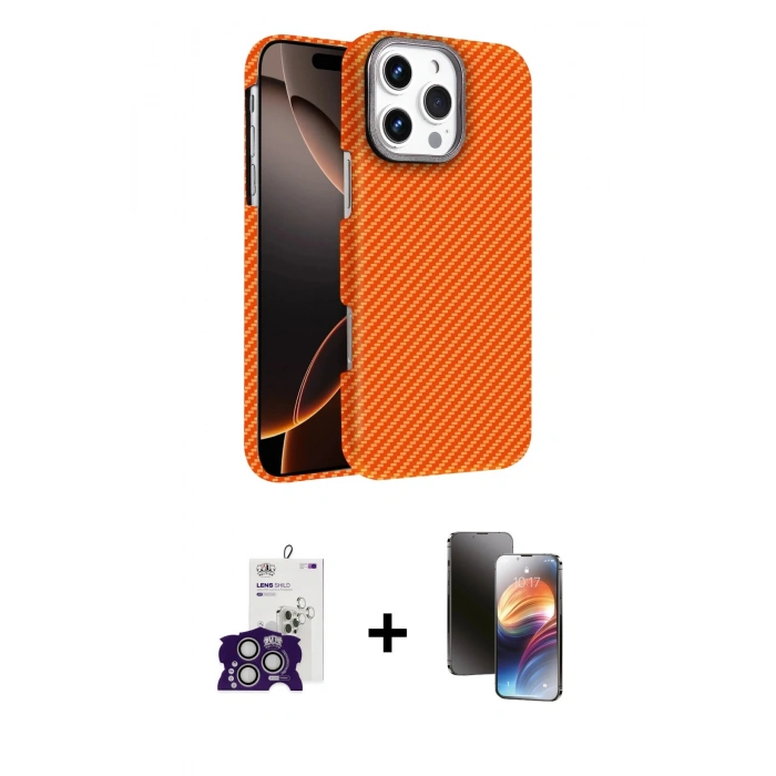MARSİLYAN™- iPhone 16 Pro Max Kılıf Doruk Serisi - Siyah 3D Antistatik Mat Seramik Nano Ekran Koruyucu + Bilvis Titan Kamera Lens - GS