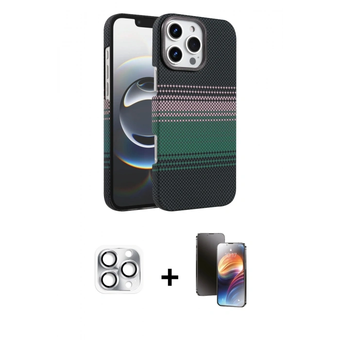 MARSİLYAN™- iPhone 16 Pro Max Kılıf Doruk Serisi - Siyah 3D Antistatik Mat Seramik Nano Ekran Koruyucu + Pers Alüminyum Kamera Lens - GS
