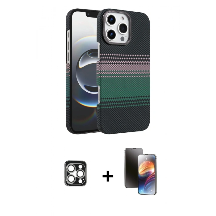 MARSİLYAN™- iPhone 16 Pro Max Kılıf Doruk Serisi - Siyah 3D Antistatik Mat Seramik Nano Ekran Koruyucu + PVD Metal Kamera Lens - GS