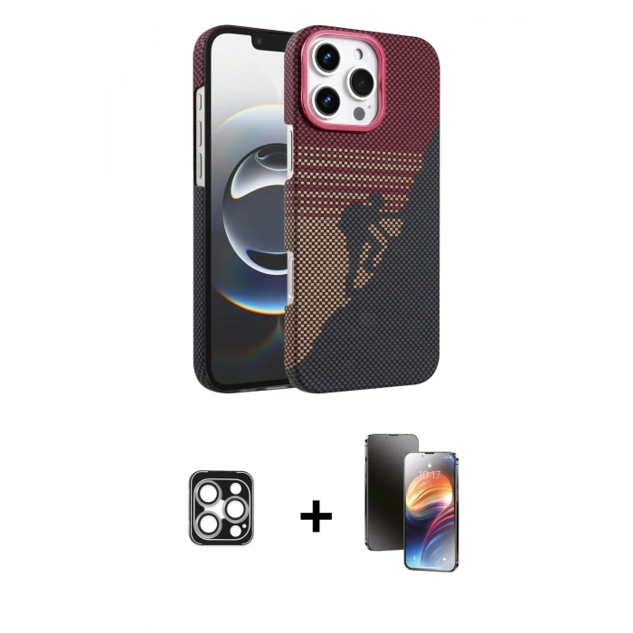 MARSİLYAN™- iPhone 16 Pro Max Kılıf Doruk Serisi - Siyah 3D Antistatik Mat Seramik Nano Ekran Koruyucu + PVD Metal Kamera Lens - GS