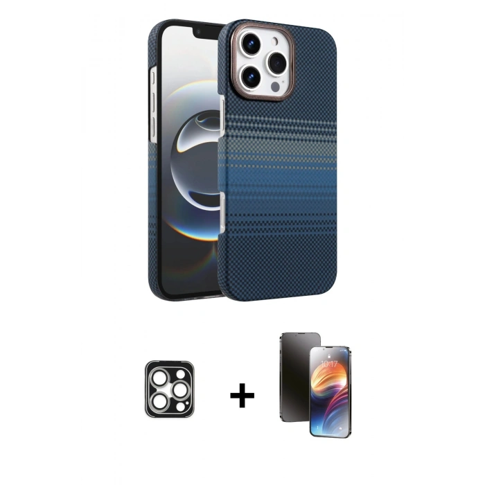 MARSİLYAN™- iPhone 16 Pro Max Kılıf Doruk Serisi - Siyah 3D Antistatik Mat Seramik Nano Ekran Koruyucu + PVD Metal Kamera Lens - GS