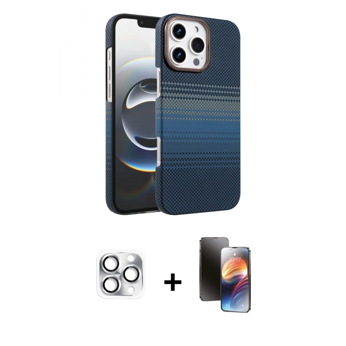 MARSİLYAN™- iPhone 16 Pro Max Kılıf Doruk Serisi - Siyah 3D Antistatik Mat Seramik Nano Ekran Koruyucu + Pers Alüminyum Kamera Lens - GS