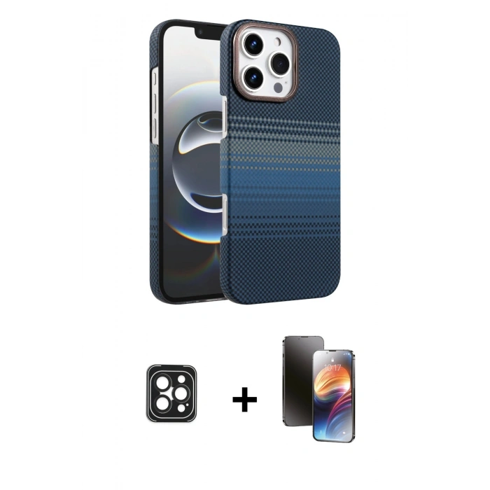 MARSİLYAN™- iPhone 16 Pro Max Kılıf Doruk Serisi - Siyah 3D Antistatik Mat Seramik Nano Ekran Koruyucu + PVD Metal Kamera Lens - SH