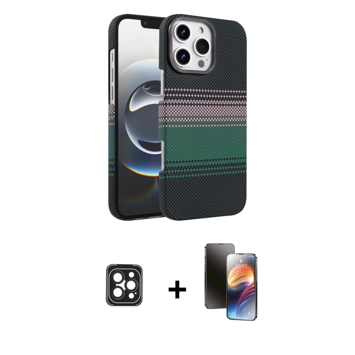 MARSİLYAN™- iPhone 16 Pro Max Kılıf Doruk Serisi - Siyah 3D Antistatik Mat Seramik Nano Ekran Koruyucu + PVD Metal Kamera Lens - SH