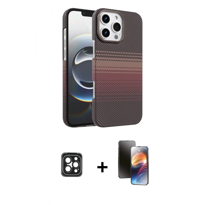MARSİLYAN™- iPhone 16 Pro Max Kılıf Doruk Serisi - Siyah 3D Antistatik Mat Seramik Nano Ekran Koruyucu + PVD Metal Kamera Lens - SH