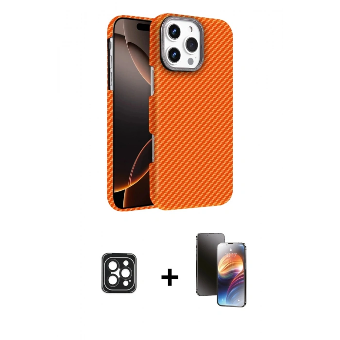 MARSİLYAN™- iPhone 16 Pro Max Kılıf Doruk Serisi - Siyah 3D Antistatik Mat Seramik Nano Ekran Koruyucu + PVD Metal Kamera Lens - SH