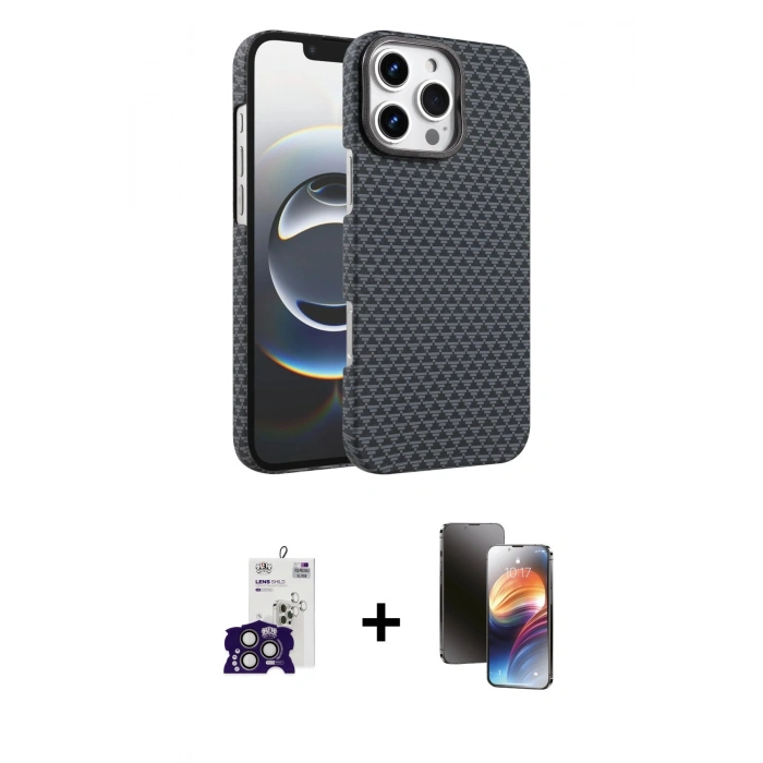MARSİLYAN™- iPhone 16 Pro Max Kılıf Doruk Serisi - Siyah 3D Antistatik Mat Seramik Nano Ekran Koruyucu + Bilvis Titan Kamera Lens - TMGI