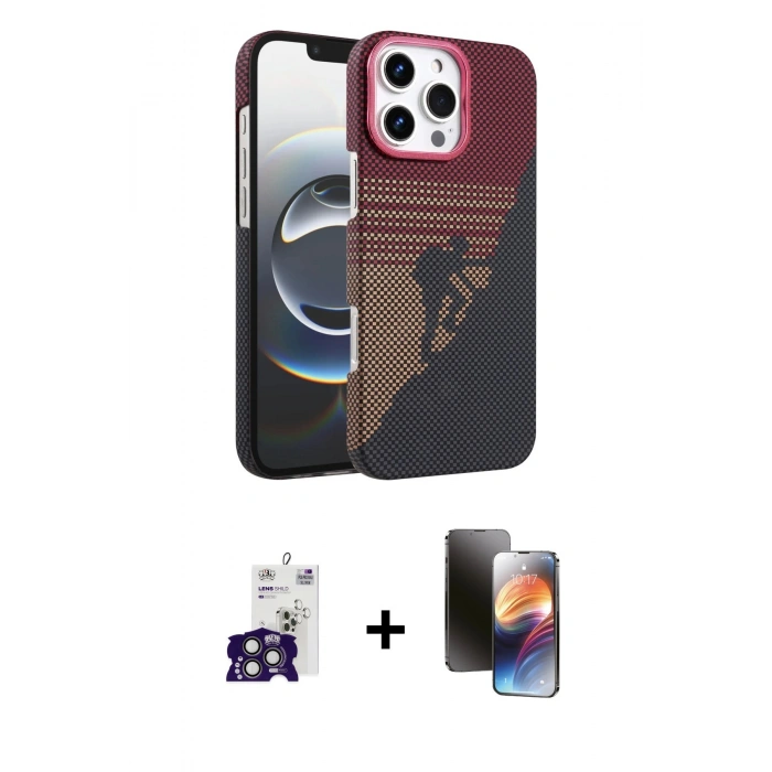 MARSİLYAN™- iPhone 16 Pro Max Kılıf Doruk Serisi - Siyah 3D Antistatik Mat Seramik Nano Ekran Koruyucu + Bilvis Titan Kamera Lens - TMGI