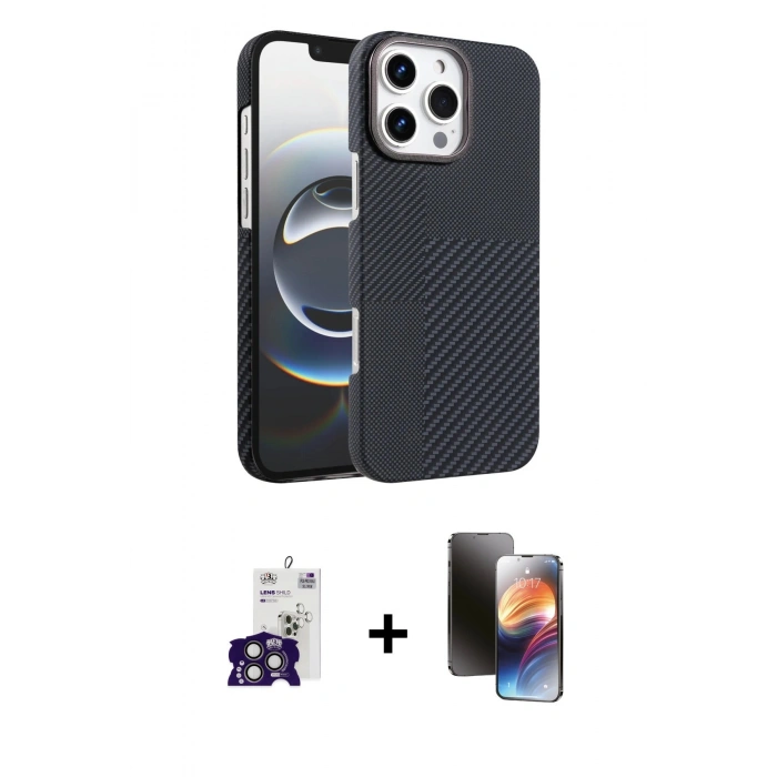 MARSİLYAN™- iPhone 16 Pro Max Kılıf Doruk Serisi - Siyah 3D Antistatik Mat Seramik Nano Ekran Koruyucu + Bilvis Titan Kamera Lens - TMGI
