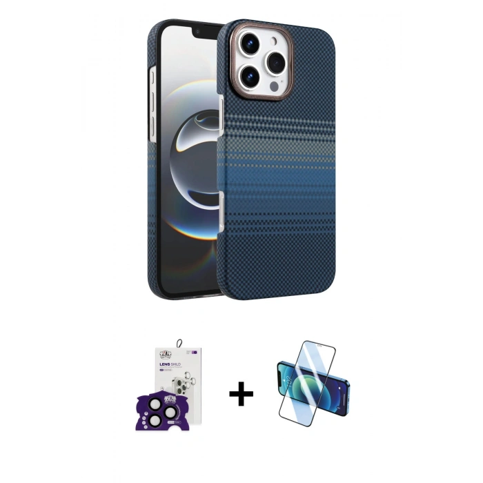 MARSİLYAN™- iPhone 16 Pro Max Kılıf Doruk Serisi - Siyah 3D Antistatik Seramik Nano Ekran Koruyucu + Bilvis Titan Kamera Lens - SH