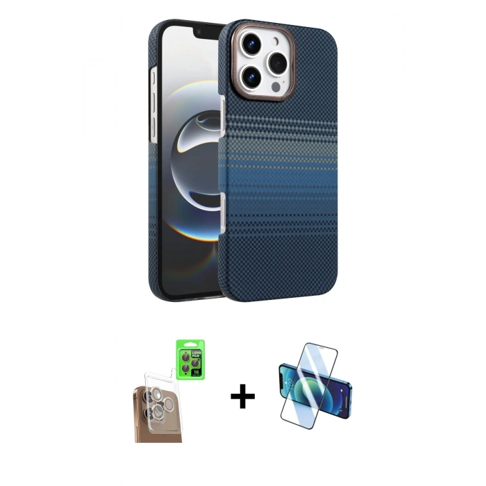MARSİLYAN™- iPhone 16 Pro Max Kılıf Doruk Serisi - Siyah 3D Antistatik Seramik Nano Ekran Koruyucu + Raze Metal Kamera Lens - CLTM