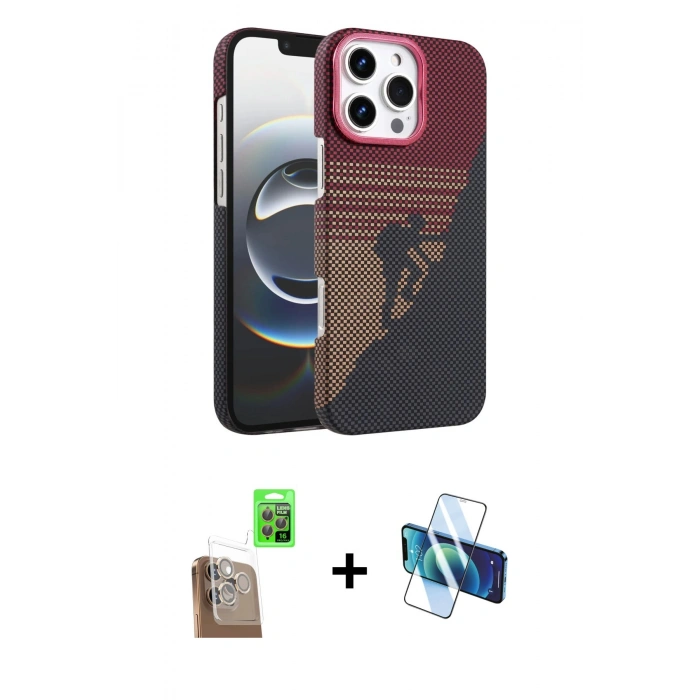 MARSİLYAN™- iPhone 16 Pro Max Kılıf Doruk Serisi - Siyah 3D Antistatik Seramik Nano Ekran Koruyucu + Raze Metal Kamera Lens - CLTM