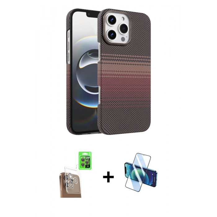 MARSİLYAN™- iPhone 16 Pro Max Kılıf Doruk Serisi - Siyah 3D Antistatik Seramik Nano Ekran Koruyucu + Raze Metal Kamera Lens - CLTM