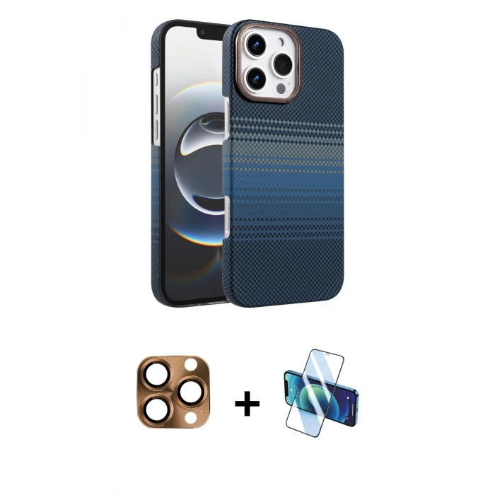 MARSİLYAN™- iPhone 16 Pro Max Kılıf Doruk Serisi - Siyah 3D Antistatik Seramik Nano Ekran Koruyucu + Pers Alüminyum Kamera Lens - CLTM