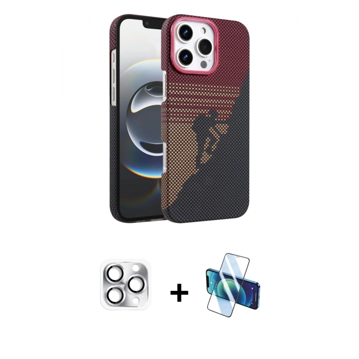 MARSİLYAN™- iPhone 16 Pro Max Kılıf Doruk Serisi - Siyah 3D Antistatik Seramik Nano Ekran Koruyucu + Pers Alüminyum Kamera Lens - GS